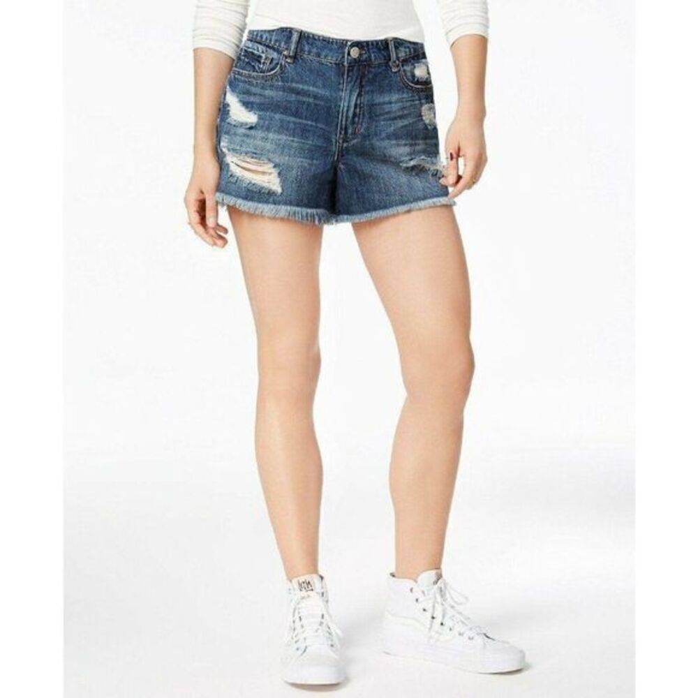 William Rast Jean Shorts Womens 6‎ 28 Blue Distressed Frayed-Hem Denim